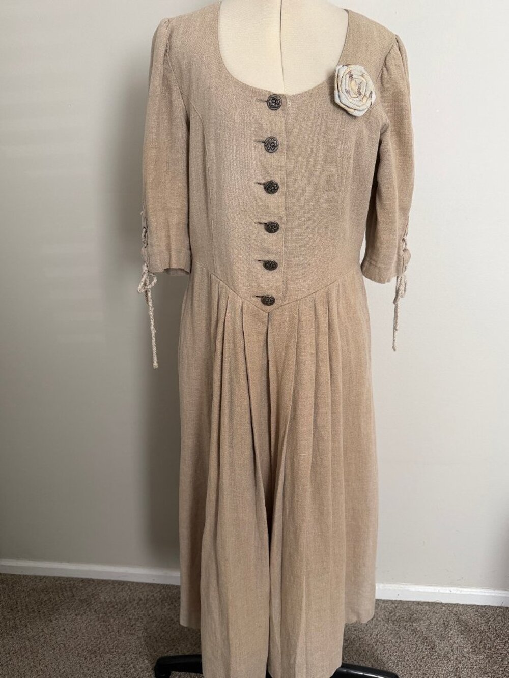 Vintage beige linen maxi dress Distlersize 2XL